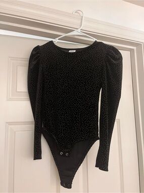 Zara Black Velvet Sparkle Puff-Sleeve Bodysuit